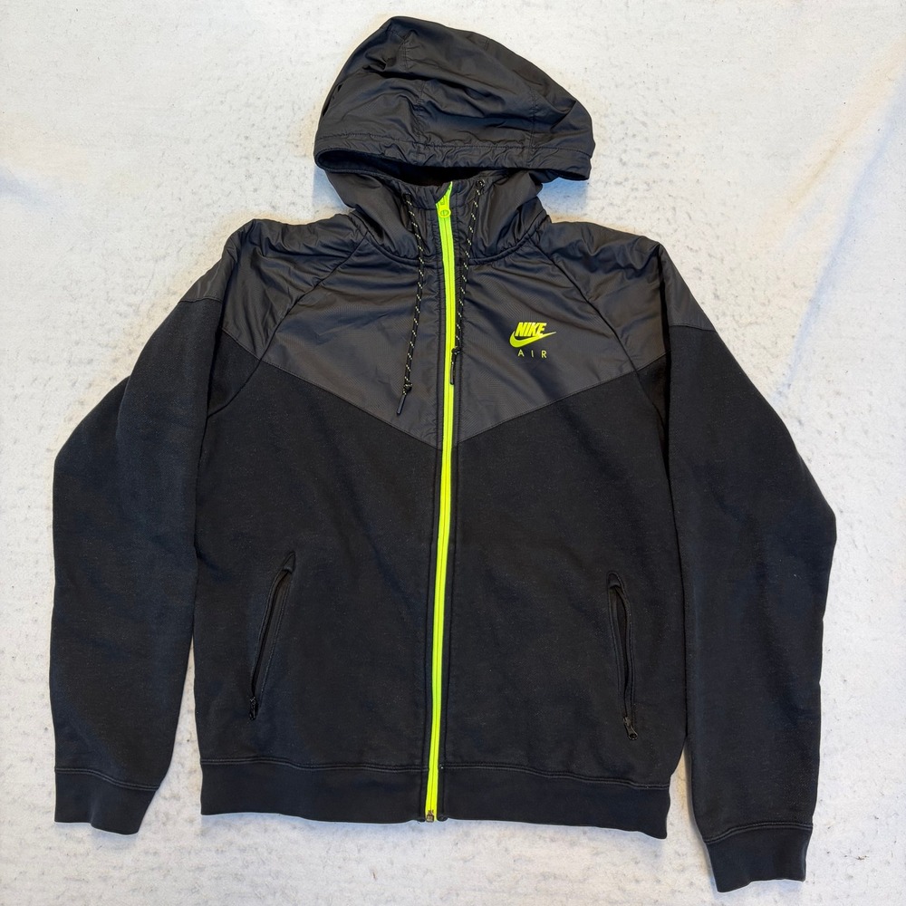 Nike Full Zip Hoodie Mens Size M Black Neon Yellow Nike Air Windrunner Fleece